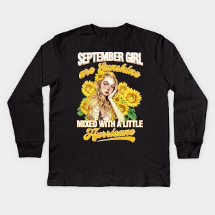 September Girl Sunshine Mixed Hurricane Shirt Cancer Leo Birthday Kids Long Sleeve T-Shirt